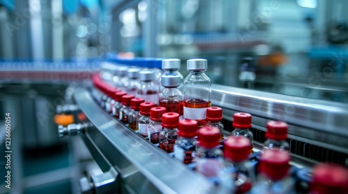 Wallpaper Mural (Multiple values)Medical vials on production line at pharmaceutical factory, Pharmaceutical machine working pharmaceutical glass bottles production line, health care, pandemic. Torontodigital.ca