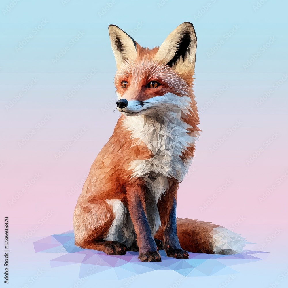 Fototapeta premium A beautifully illustrated fox with vibrant orange fur against a pastel background.