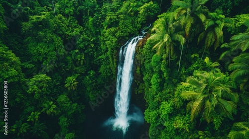 Breathtaking Waterfall Surrounded by Lush Greenery