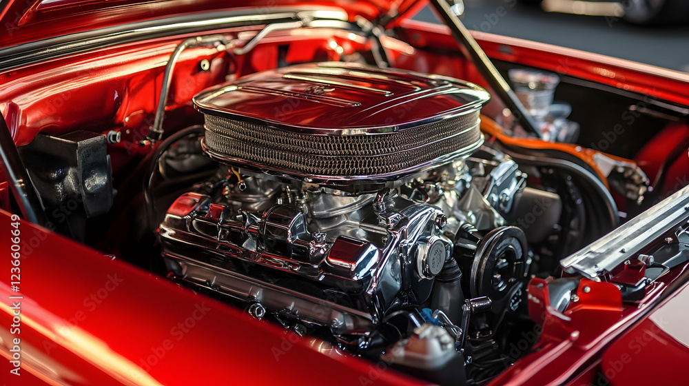 Clean and organized car engine bay with the hood open, highlighting modern automotive design - Clean and organized car engine bay with the hood open, highlighting modern automotive design -