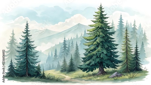  beautiful tree forest landscape illustration water color style with white background jpg 