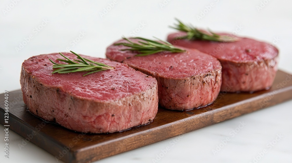 Seared Filet Mignon Steaks on Wood Board Seared Filet Mignon Steaks on Wood Board