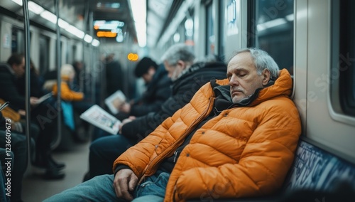 Man Sleeping on Public Transport