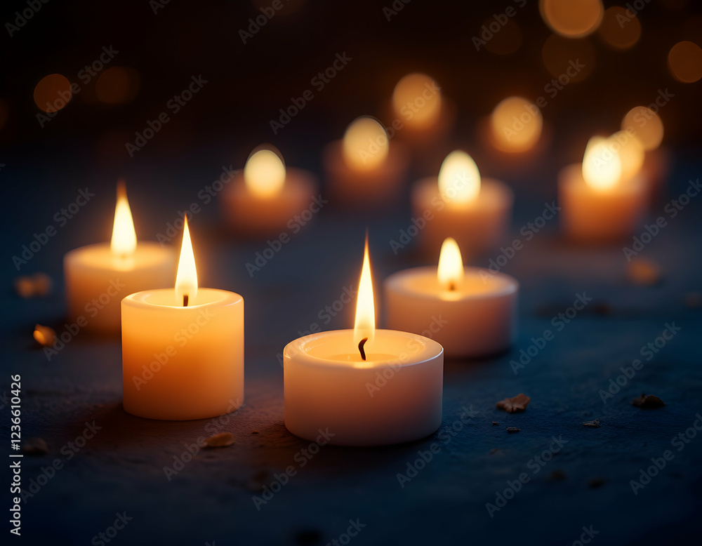 the beauty of glowing Ramadan Mubarak candles casting warm illumination in a dark setting. The soft flickering lights create a peaceful, spiritual, and romantic ambiance, perfect for celebrating the h the beauty of glowing Ramadan Mubarak candles casting warm illumination in a dark setting. The soft flickering lights create a peaceful, spiritual, and romantic ambiance, perfect for celebrating the h
