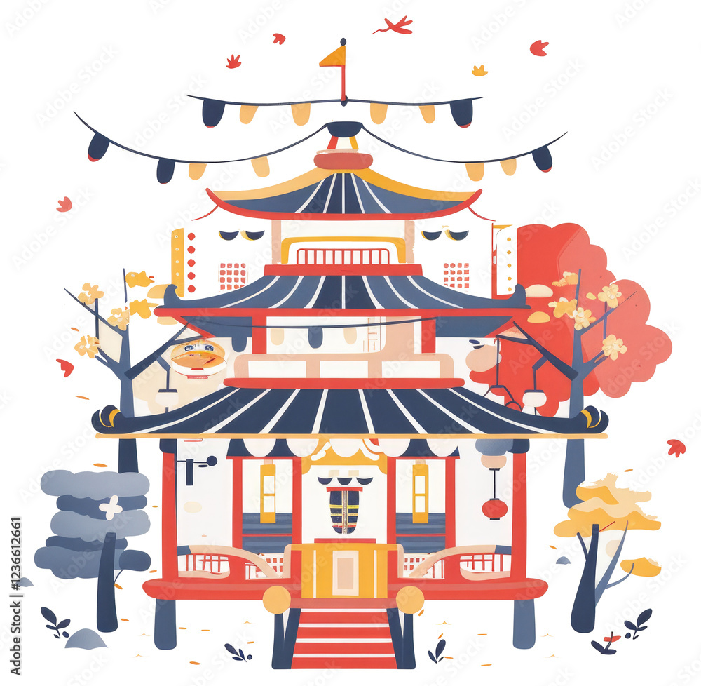 Obraz premium Colorful Autumn Scene Featuring a Pagoda Style Building