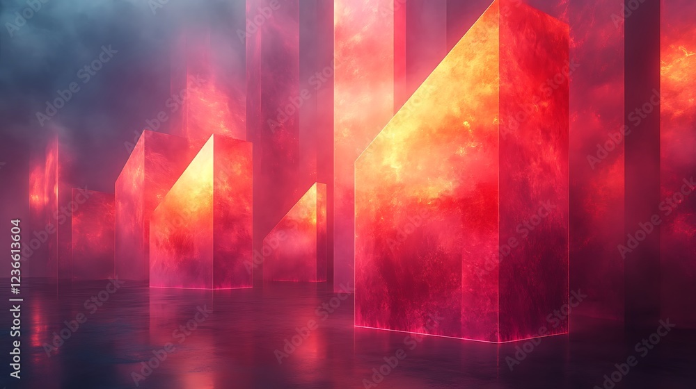 Naklejka premium Glowing Red Pillars in a Smoky Setting