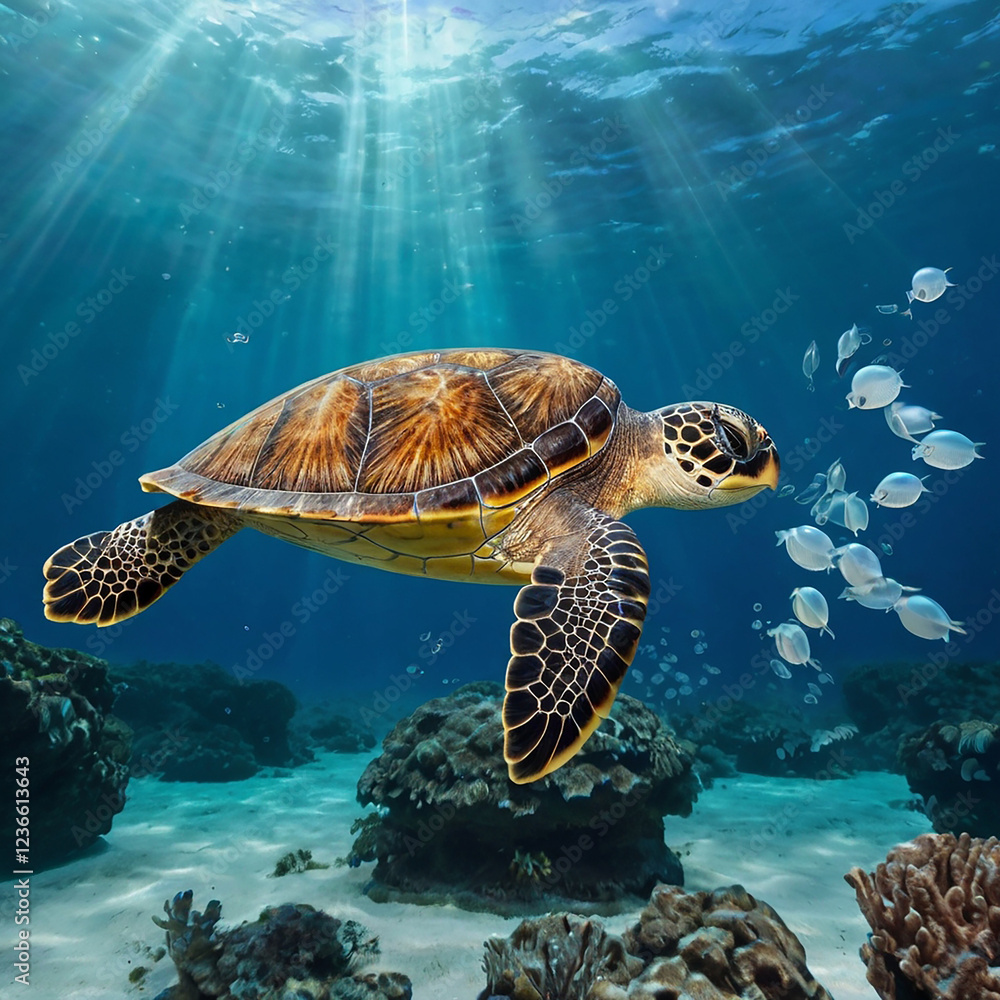 Fototapeta premium green sea turtle swimming