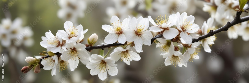Soft focus white plum blossom on blurred background, airy, delicate Soft focus white plum blossom on blurred background, airy, delicate