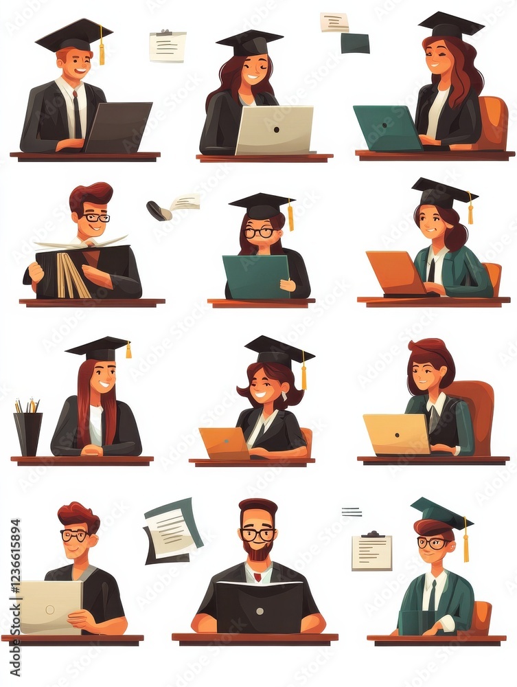 Online business courses isolated cartoon vector illustrations set. Online MBA, B2B marketing online degree, business negotiations and leadership programs, distance learning vector cartoon. Online business courses isolated cartoon vector illustrations set. Online MBA, B2B marketing online degree, business negotiations and leadership programs, distance learning vector cartoon.