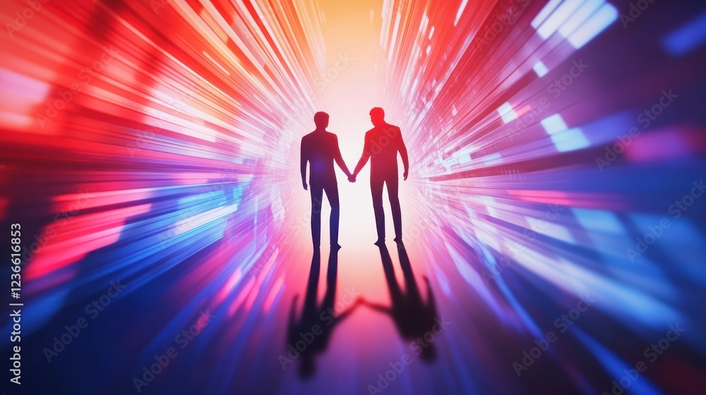 Two Silhouettes Walking Towards Light Two Silhouettes Walking Towards Light