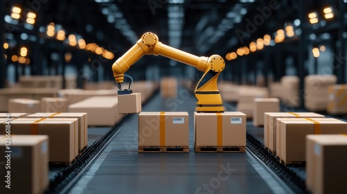 Wallpaper Mural A robotic arm efficiently managing packages in a modern warehouse setting. Torontodigital.ca