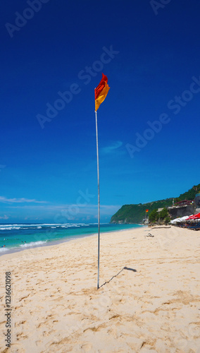 Melasti Beach is beautiful with white sand and blue sea water photo