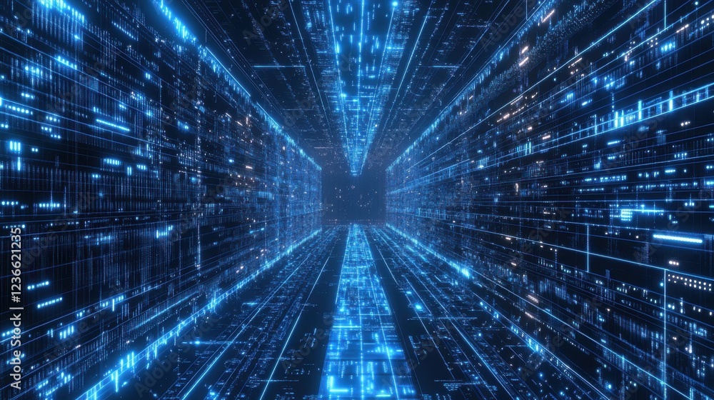 Line internet and big data connection for cloud storage artificial intelligence and coding. Blue matrix and network connectivity for ai algorithm quantum computing and programming background Line internet and big data connection for cloud storage artificial intelligence and coding. Blue matrix and network connectivity for ai algorithm quantum computing and programming background