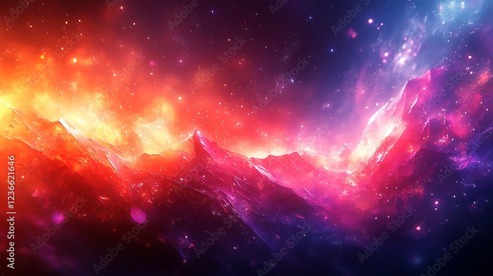 Fototapeta premium Fiery Cosmic Mountains A Vibrant Nebula Landscape