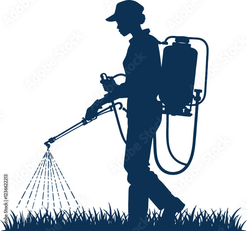 A man or a woman spray on the landscape field vector-style 