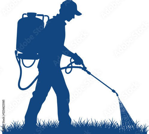 A man or a woman spray on the landscape field vector-style 