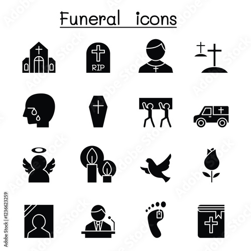 Funeral & burial icon set in thin line style