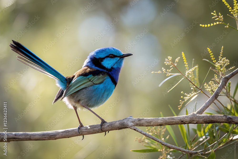 Naklejka premium Splendid Fairywren perched gracefully on a delicate branch