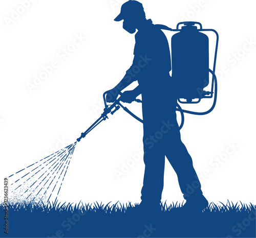 A man or a woman spray on the landscape field vector-style 