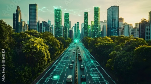 Futuristic Green City with Integrated Smart Technology and Sustainable Infrastructure