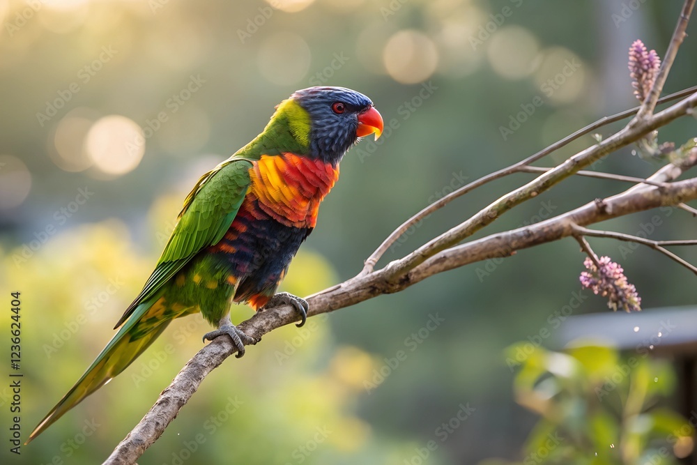 Rainbow Lorikeet perched gracefully on a delicate branch. Rainbow Lorikeet perched gracefully on a delicate branch.