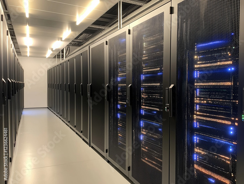 A large room with many computer servers