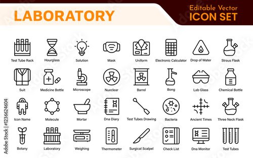 Laboratory Icon Set. A meticulously designed collection of icons for scientific research, experimentation, and research presentations to convey professionalism and innovation.