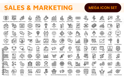 Sales and Marketing Icon Set. A dynamic collection of icons designed to enhance branding, promotions, and customer engagement, perfect for marketing materials and business applications.