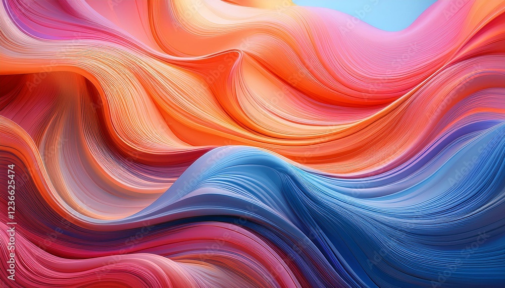 Obraz premium abstract artistic flowing waves of vibrant colors blending seamlessly in shades of orange pink and blue symbolizing creativity and fluidity