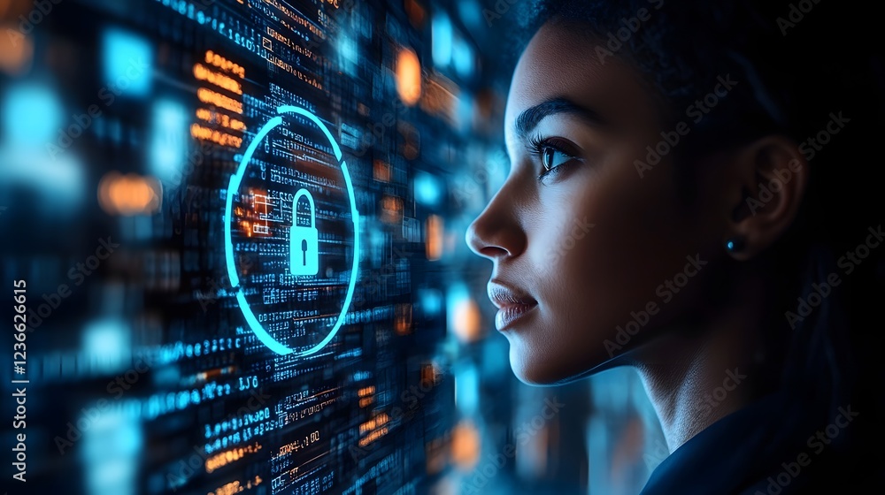 Digital Lock Icon and Data Protection Symbols with Business Professional Digital Lock Icon and Data Protection Symbols with Business Professional