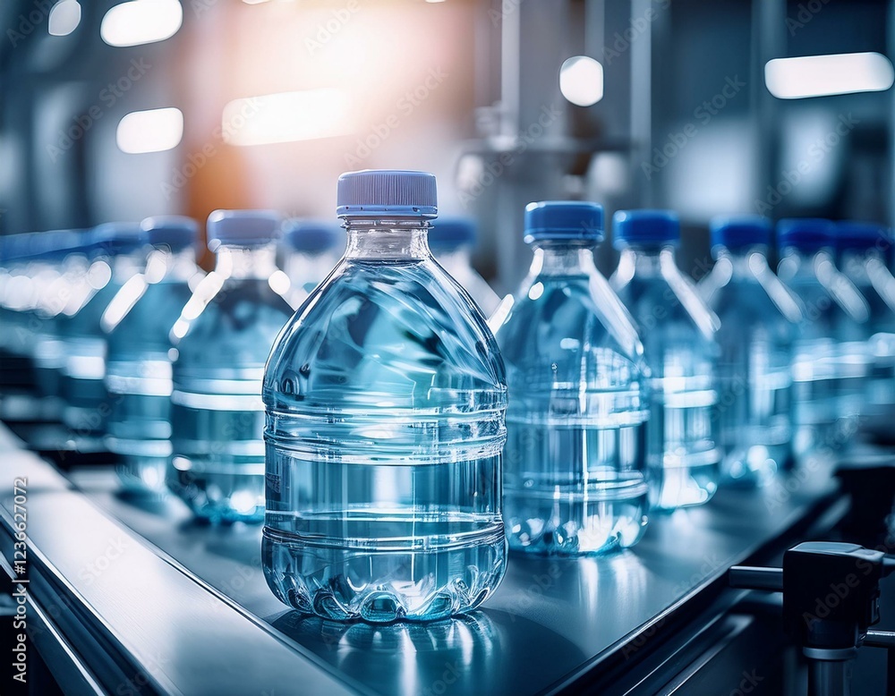 plastic bottles of a mineral water on a production line plastic bottles of a mineral water on a production line