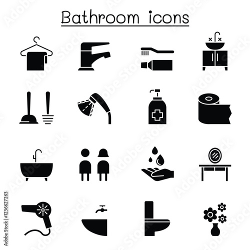 Bathroom icon set in thin line style