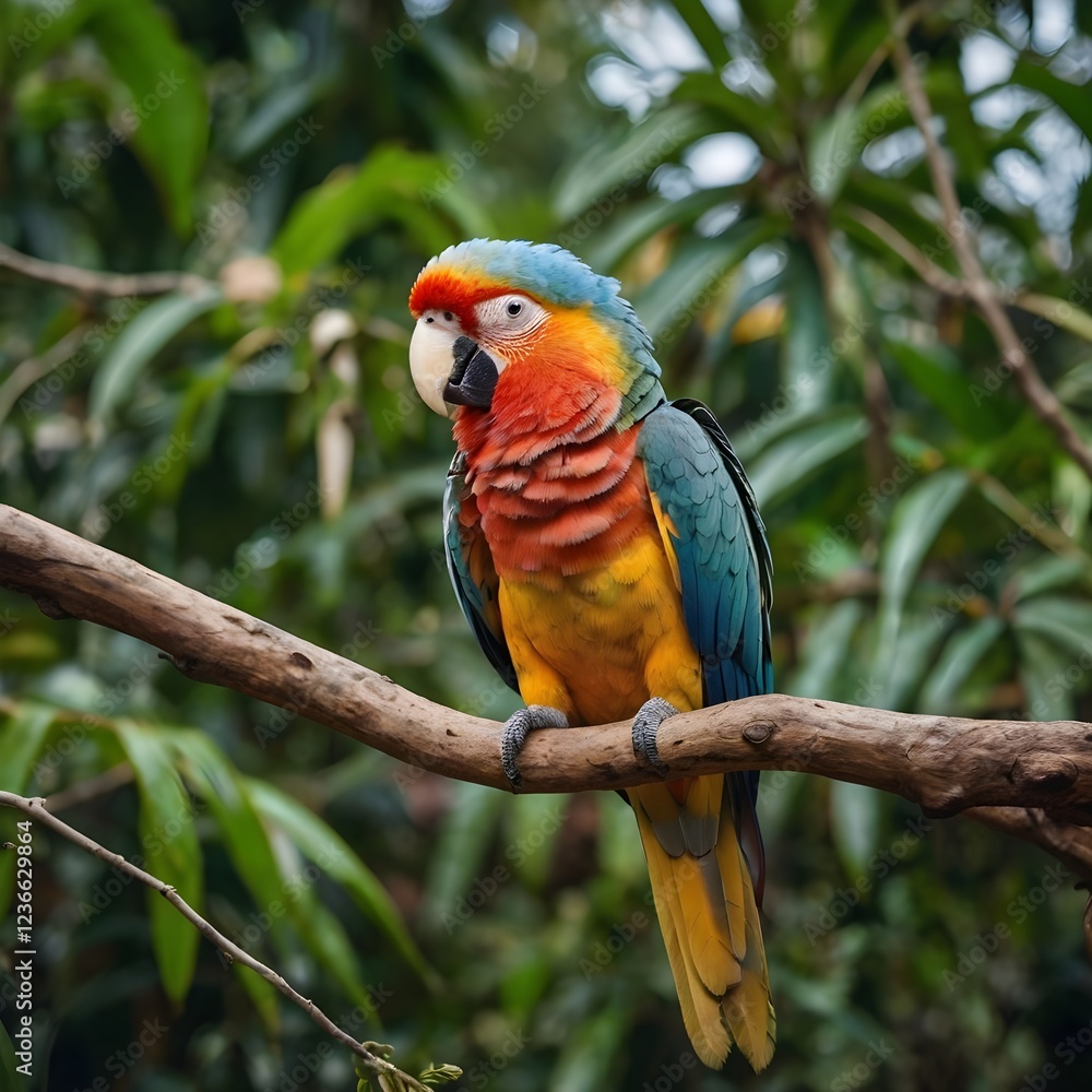 Obraz premium a vibrant parrot perched on a branch in its lush tropical habitat