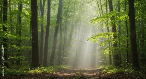 Wallpaper Mural Sunbeams in Lush Green Forest Path Nature Photography Torontodigital.ca