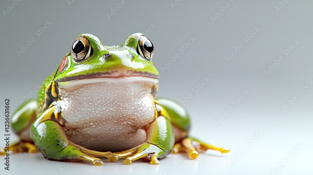 Green frog portrait, studio shot, neutral background, nature imagery Green frog portrait, studio shot, neutral background, nature imagery