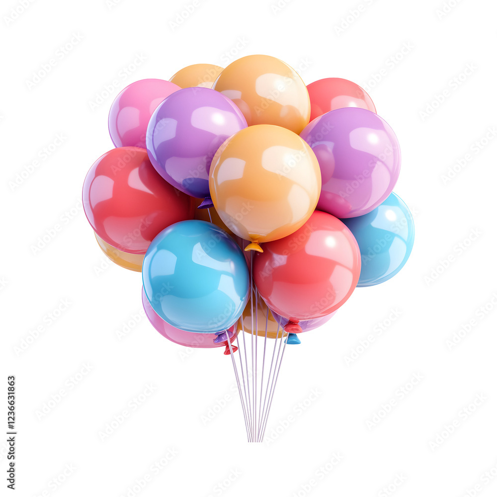 Fluffy 3D Cartoon Balloon Bouquet Isolated on Transparent Background Fluffy 3D Cartoon Balloon Bouquet Isolated on Transparent Background