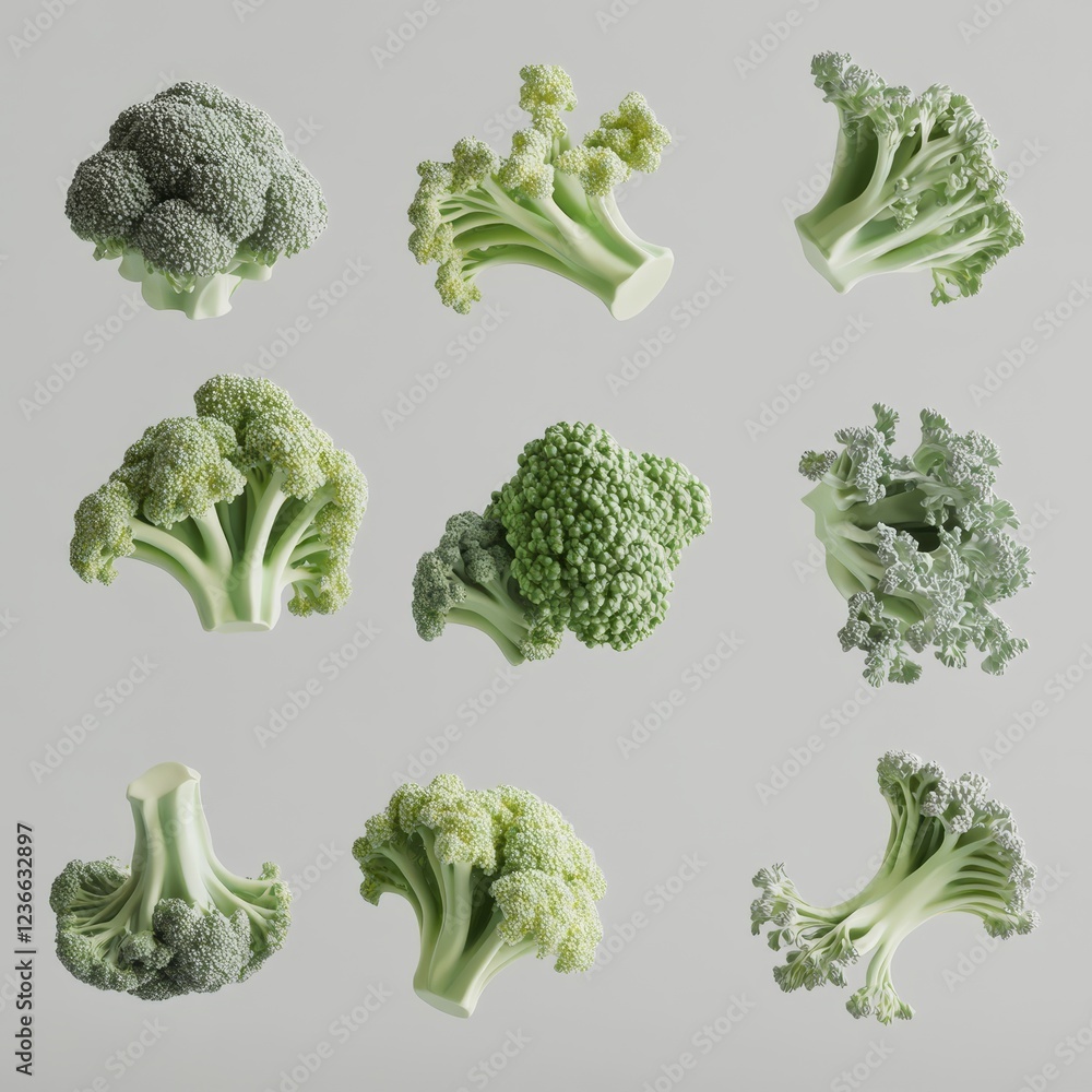 Fresh Broccoli Florets Studio Shot, Food Photography Fresh Broccoli Florets Studio Shot, Food Photography