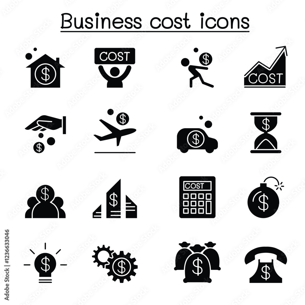 Obraz premium Business cost icon set in thin line style