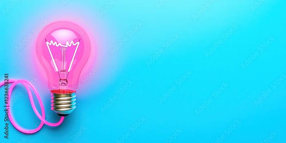 Pink light bulb is hanging from a cord Pink light bulb is hanging from a cord