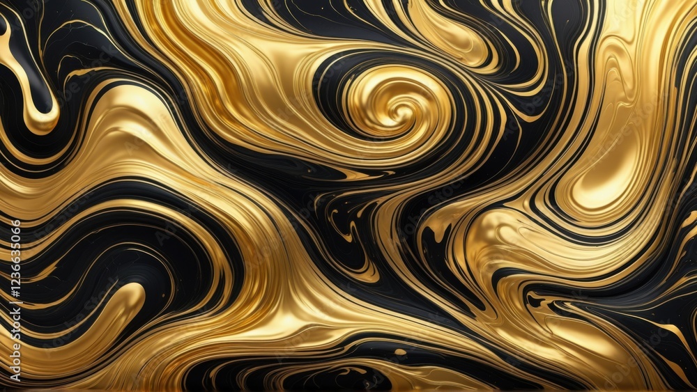 Black and Gold Abstract Fluid Marble Background with Glossy Metallic Swirls Black and Gold Abstract Fluid Marble Background with Glossy Metallic Swirls