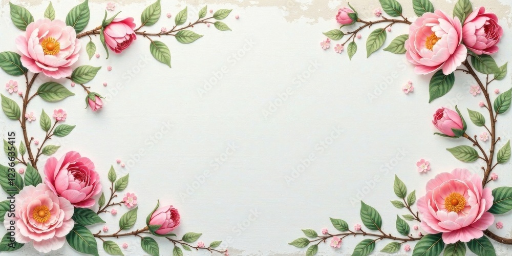 Fototapeta premium Delicate Pink Floral Frame, Perfect for Wedding Invitations, Spring Announcements, or Elegant Greeting Cards