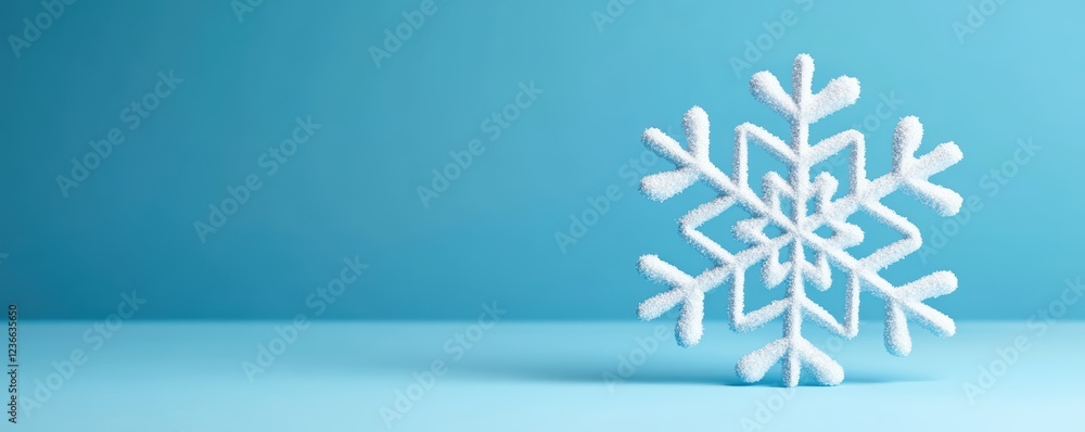 Fototapeta premium Snowflake on blue background with detailed design and shadows