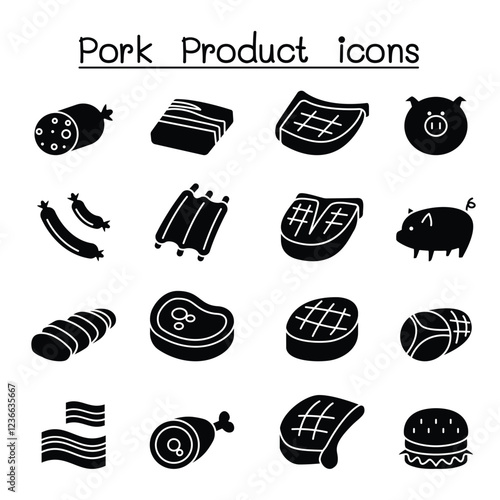 Pig & Pork Product icon set in thin line style