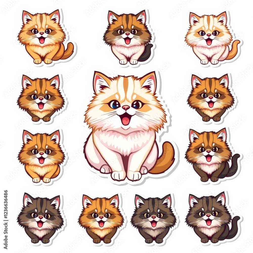 Anggora cat in various dynamic poses and emotive expressions Anggora cat in various dynamic poses and emotive expressions