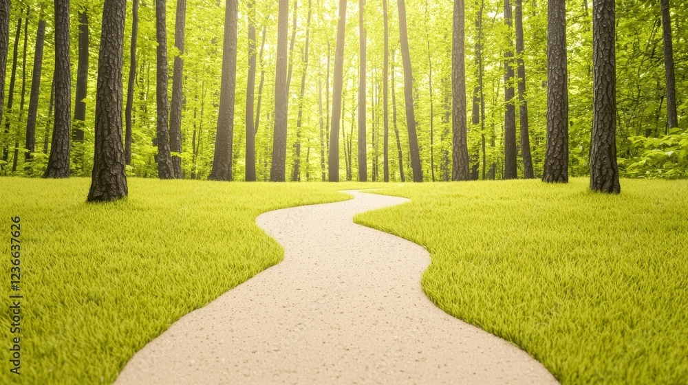 Obraz premium Serene Forest Pathway Through Lush Green Woods