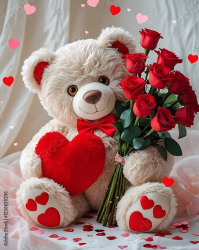 heart roses and teddy bear for the valentines day on the occasion of Teddy Day
