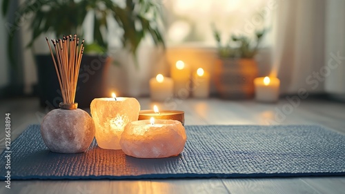 Serene space with candles and incense for relaxation.