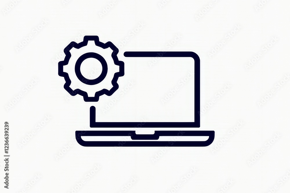 Laptop with gear icon on white background, technology and innovation Laptop with gear icon on white background, technology and innovation