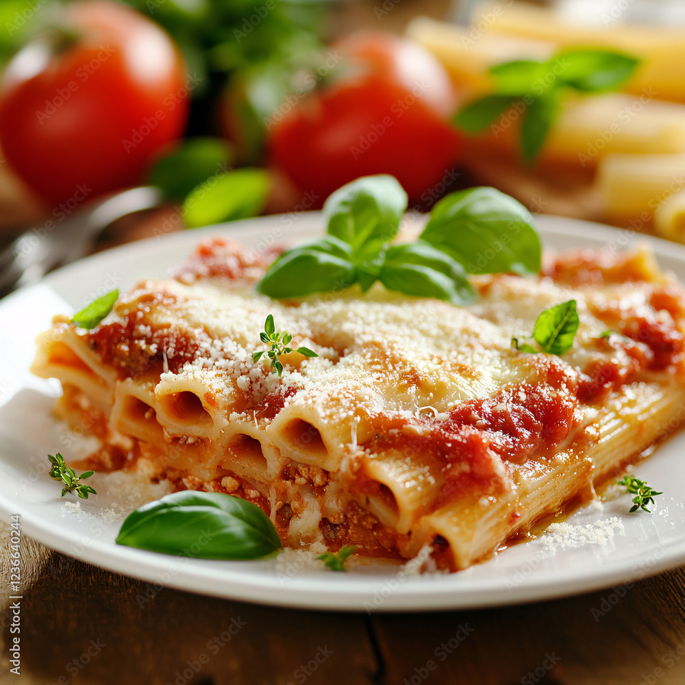Delicious Ziti Pasta Served on a Plate – Generative AI Delicious Ziti Pasta Served on a Plate – Generative AI