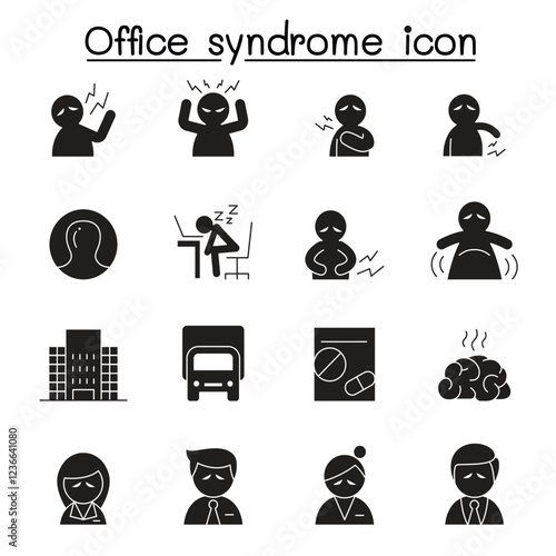 Office syndrome icon set in thin line style